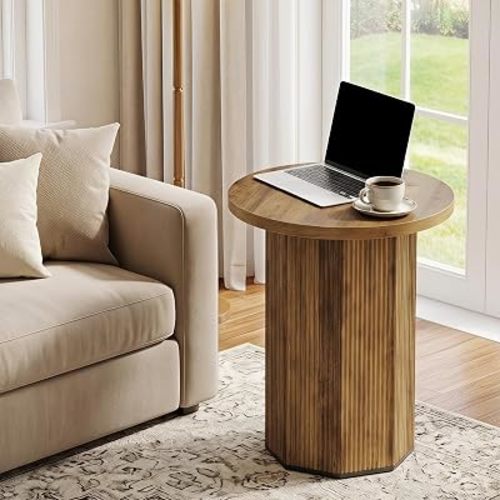 Tribesigns Round End Table, Fluted Accent Pedestal Side Table
