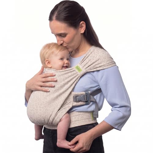 Boba Bliss Pre-Wrapped Baby Wrap Carrier, Newborn Sling, Sand Leopard | Stretchy Hybrid Sling that slips on in seconds, no tying, Hip-Healthy certified with Head Support for newborns 0-18 months.