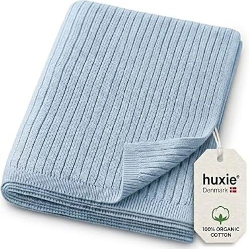 100% Organic Cotton Knit Receiving Baby Boy Blanket for Newborns - Soft, Breathable Swaddle Blanket for Crib & Stroller - Nursery Gift(Ribbed Baby Blue)