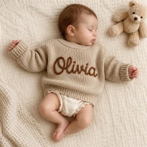 Personalized Baby Sweater with Name, Custom Knit Baby Sweater, Newborn Gift, Baby Shower Gift, Embroidered Name Sweater,Baby Boy Girl Outfit