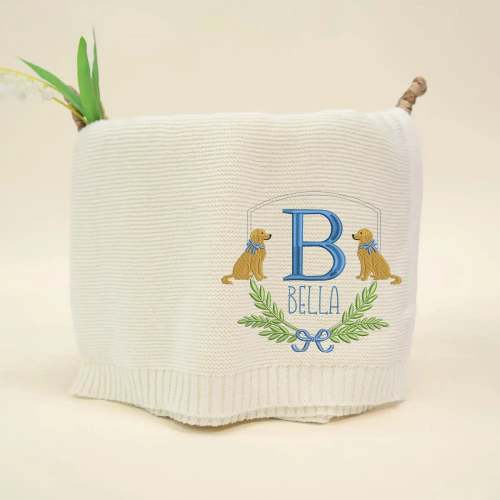 Personalized Golden Retriever Dog with Monogram Name Baby Blanket