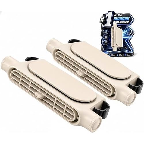 2PCS New Upgraded Car Seat Fan that Blow Cold Air for Backseat Rear Facing Headrest Cooling Fan for Car Portable Carseat Usb Car Vent Extender for Baby Small Mini Rechargeable Cooler Head Rest (Beige)