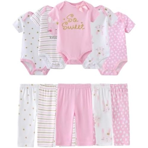Baby Girl Bodysuit and Pant Set Cotton Ribbed Mix Summer Infant Girls Clothes Outfits 0-12 Month