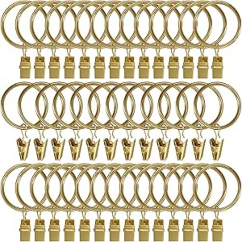 40 Pack Metal Curtain Rings with Clips, Drapery Clips Hooks, Decorative Curtain Rod Clips 1.5 in Interior Diameter, Gold