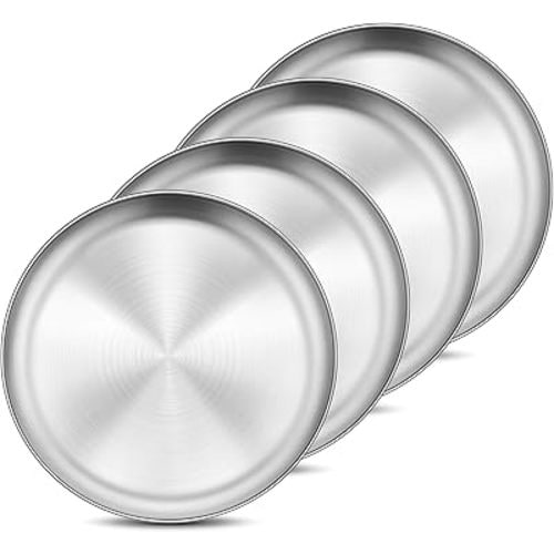 Onader 4-Piece Stainless Steel Plates, 7.8 Inch 304(18/8) Metal Round Dinner Plate, Kids Toddlers Dishes for Serving, Dishwasher Safe
