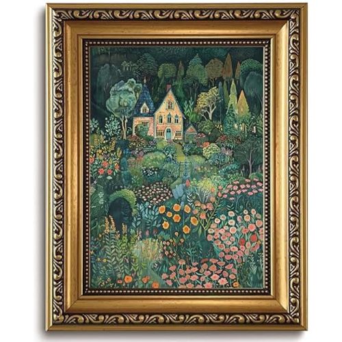 LJSKXMD Rustic Cottage Garden Art Print, Whimsical Floral Wall Art 8x10in