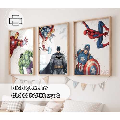 3 Modern Avengers Poster Set - Inspired Superheroes Prints, Kids Wall Art Decor, Gift for Boys, Playroom Decoration, Birthday Party Print
