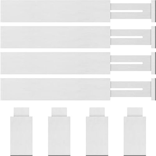 Bamboo Drawer Dividers Organizer with Inserts, Expandable from 12.5-21.7", Adjustable Drawer Organizer Separators for Utensils, Dresser, Bedroom, Bathroom, Closet, Clothing, Office (White)