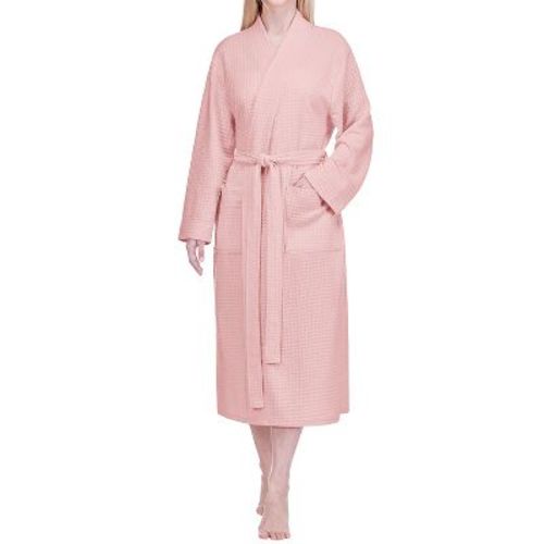 PAVILIA Women Waffle Knit Robe, Soft Cozy Breathable Lightweight Long Bathrobe with Pockets Shower Spa House (Pink, Small-Medium), College Dorm Gift
