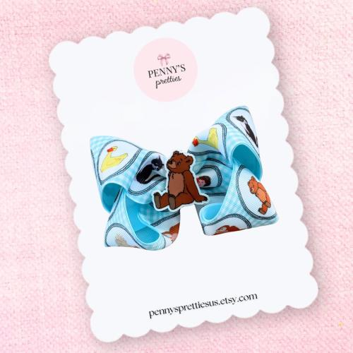 Bear Friend Boutique Hair Bow - Kids TV Show Bow - Girls Hair Accessories - Toddler Hair Bow Clip - Preschool Hair Bow - Animal