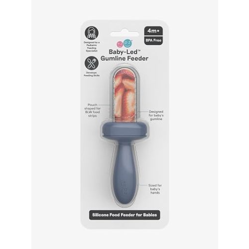 ezpz Baby-Led Gumline Feeder (Indigo) - Silicone Fruit Feeder for Infants 4 Months + - Baby Feeding Essentials - BLW Tools - Works Best with Compatible Ice Tray (Sold Separately)