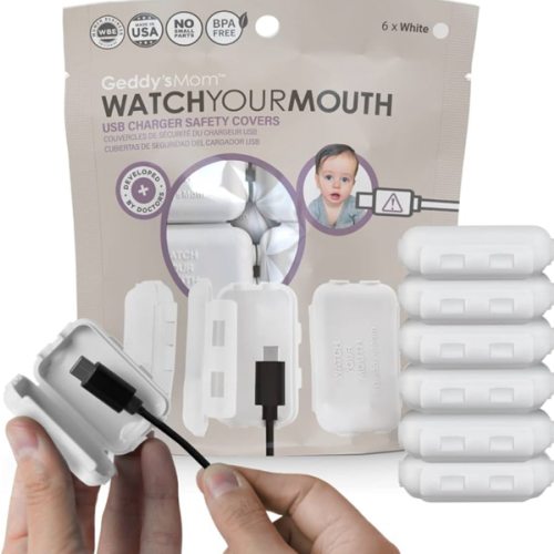 USB Cover Cap Baby Proof Cord Protector - 6 Pack (White)