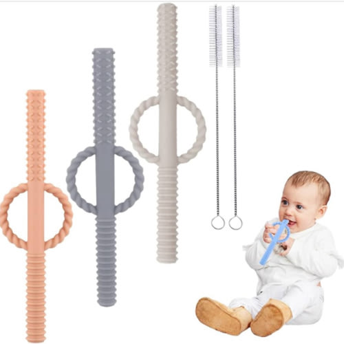 Hollow Hand Teether Tubes for Baby, Silicone Baby Relief Teething Toy, Chewy Tubes Toys 3-6 Months, Teething Straws for Toddlers