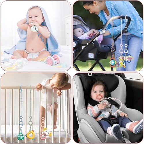 Toy Straps for Baby, 6pcs Adjustable Toy Holder for Stroller Accessories, Silicone Baby Tether Pacifier Clip, No Throw Baby Travel Essential Leash for High Chair, Car Seat, Baby Toy Clips