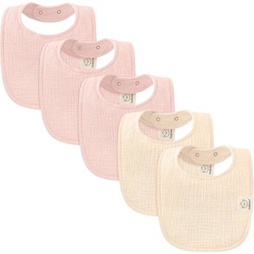 KeaBabies 5-Pack Muslin Baby Bibs for Drooling and Teething (Cameo)