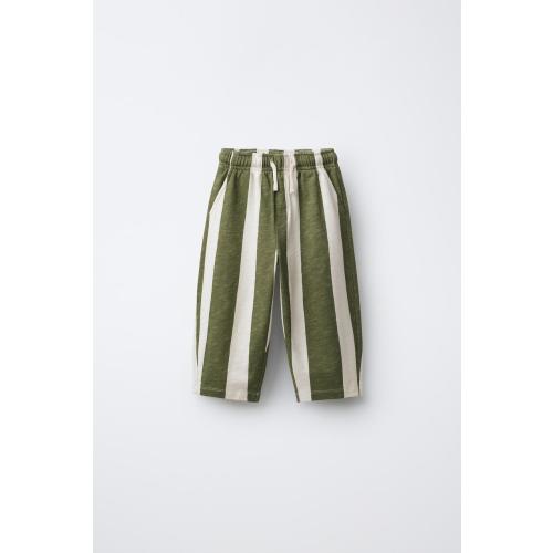 STRIPED STRAIGHT PLUSH PANTS - Green | ZARA United States