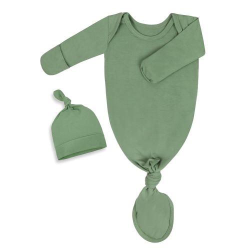 Newborn Knotted Baby Gown 0-6 Months, Super Soft Breathable Nightgowns for Babies Girl and Boy, Baby Girls Coming Home Hospital Outfit with Hat Set Green