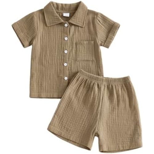 Baby Boys Clothes Set Toddler Infant Boys Button-down Shirt Tops + Cotton Gauze Shorts Summer Outfit 2PCS with Pockets