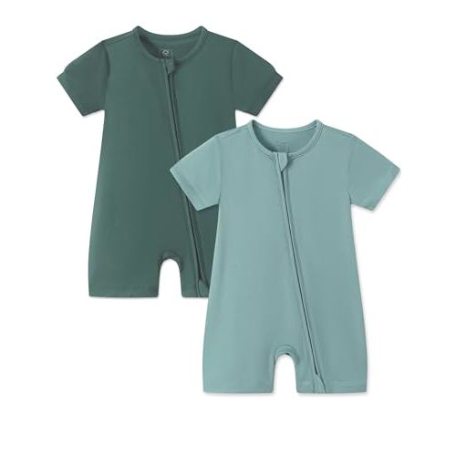 JunNeng Baby 2 Pack Rayon of Bamboo Romper Sleeper 2 Way Zipper Short Sleeve Jumpsuit Zipper Footless One-piece