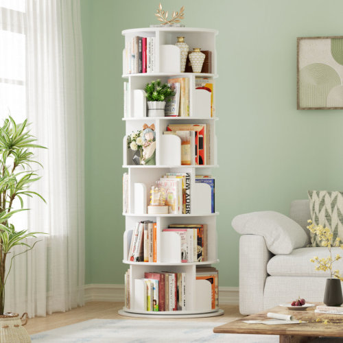 Latitude Run® 360° Rotating Bookshelf, 6 Tiers Corner Shelf, Rotating Bookcase For Bedroom, Living Room | Wayfair
