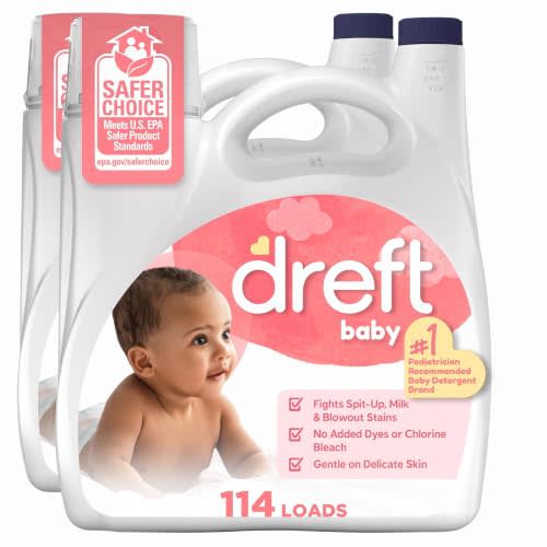 Dreft Baby Liquid Laundry Detergent, Gentle on Sensitive Skin Laundry Soap, 150 fl oz, 114 Loads (Packaging May Vary) (Pack of 2)