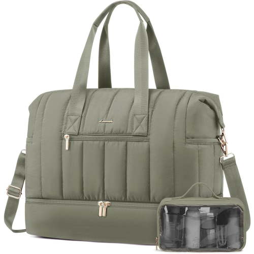 Lovevook Puffer Duffle Bag, 42L Travel Weekender Overnight Bag with Toiletry Bag, Carry-on Personal Item Bag Hospital Bag Gym Bag with Dry/Wet Separation