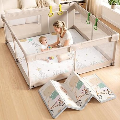 Mloong Baby Playpen with Mat 59x59x27in, Extra Large Play Pen for Toddlers