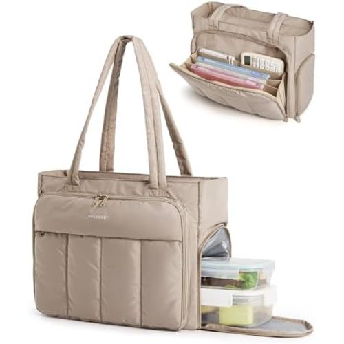 BAGSMART Laptop Tote Bag, Lunch Tote Work Bag with Lunchbox Compartment, Large Puffer Teacher Nurse Tote Large Shoulder