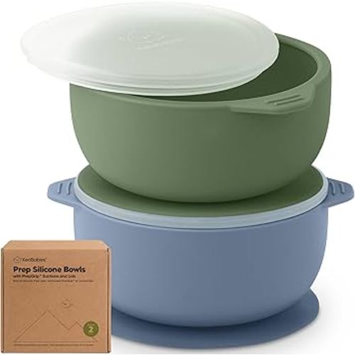 KeaBabies 2-Pack Baby Bowls with Suctions, Lids - Silicone Toddler Suction Bowls for Baby Boy, Girl, Kids, Food Grade Silicone, BPA-Free, Dishwasher Safe, Toddler Eating Essentials (Slate)