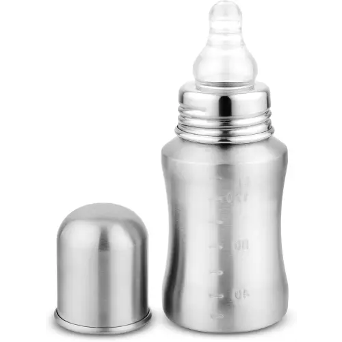 Stainless Steel Baby Feeding Bottle | 150 ML | 304 18/8 Stainless Steel | Medical Grade Silicone Nipple | Toxin Free Feeding Bottle | 100% BPA Free | Dishwasher Safe