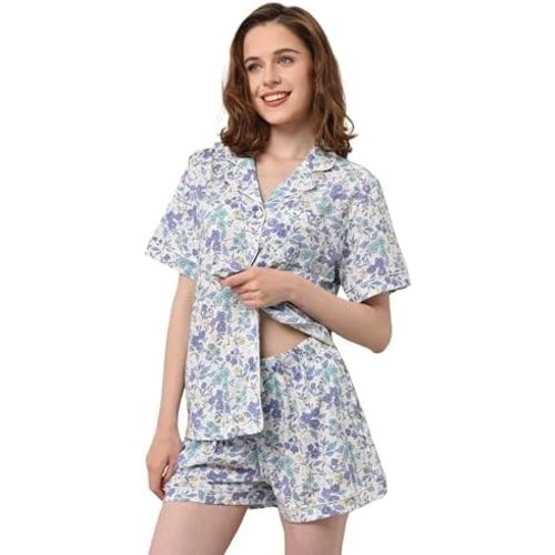 NAP BOUND 100% Cotton Pajamas for Women Sets 2 Pieces Pjs Button short sleeves with Pockets Soft Sleepwear Loungewear XS-XXL