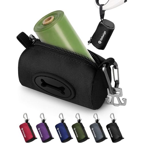 Gobeigo Dog Poop Bag Holder for Leash, Large Opening for Easy Pull Out, Doggy Poo Bag Dispenser with Used Waste Bag Carrier Suitable for Any Retractable Leash with 15 Unscented Bags (Black)