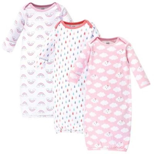Luvable Friends Baby Girls Cotton Long-Sleeve Gowns 3pk, Girls Clouds, 0-6 Months