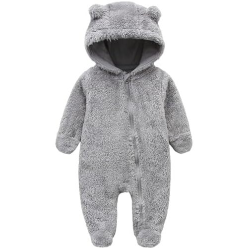 Newborn Baby Romper Fleece Onesie Jumpsuit Toddler Warm Hooded Outwear Outfits for Infant