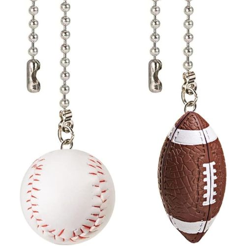 Ceiling Fan Chain Pulls Decorative Extension 12 Inches Baseball and Football Extender Ornaments Pendant Fan Pulls Set for Ceiling Light Lamp Fan Chain (Nickel)