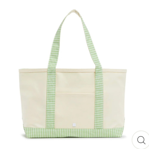 Tote Bag - Coated Canvas Medium Tote - Natural with Leaf Gingham Trim