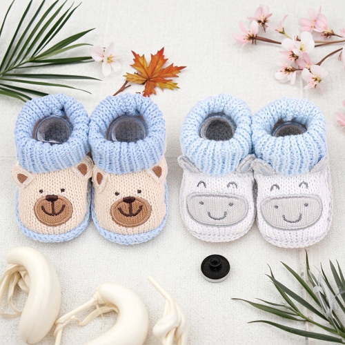 Newborn Knit Booties Soft Baby Sock Boots for Infant Boys Girls First Walkers 2 Pairs, 0-3 Months