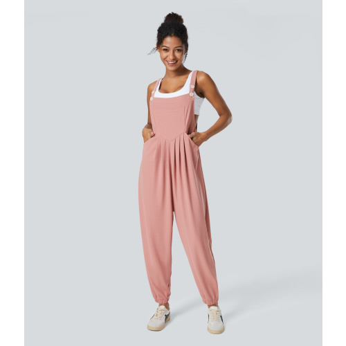 Adjustable Strap Button Multiple Pockets Waffle Casual Jogger Overalls