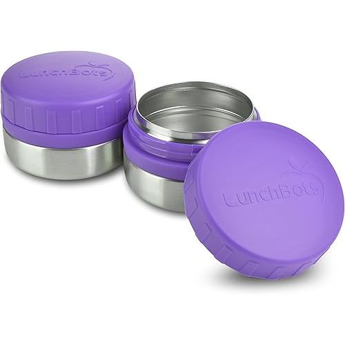 LunchBots Rounds Leak Proof 4 oz. Stainless Snack Container Jar, Set of 2, Purple Lids