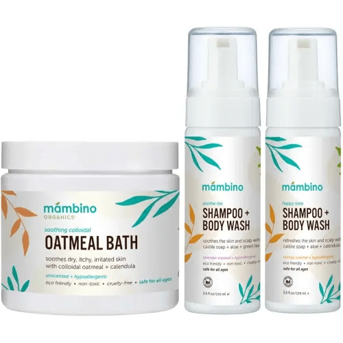 Mambino Organics Baby & Kids Bath Set - Organic Colloidal Oatmeal Bath Soak, Happy Time Shampoo & Body Wash, Soothe Me Shampoo & Body Wash – Cruelty-Free & Vegan Bath Products