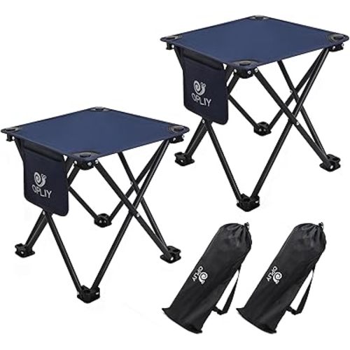 Opliy Camping Stool 2 Pack,13.5 Inch Portable Folding Stool for Outdoor Gardening and Beach Hiking Fishing,Foot Stool with Carry Bag (Blue)