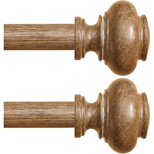 Wood Curtain Rods for Windows 32 to 45 Inch 2 Pack, 1 Inch Heavy Duty Boho Curtain Rods Adjustable Drapery Rod Decorative Window Rod for Farmhouse Kitchen Bedroom Living Room