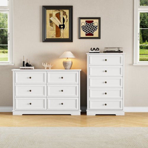 Winston Porter Vintage 2-Piece Set: 6-Drawer Wide Dresser And 5-Drawer Tall Chest & Reviews | Wayfair