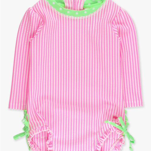 Seersucker Long Sleeve Rash Guard One Piece | RuffleButts & RuggedButts