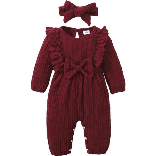 Baby Girl Romper Infant Fall Winter Clothes Ruffle Sweater Long Sleeve Bodysuit Jumpsuit and Headband