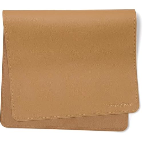 Ava + Oliver Vegan Leather Baby Changing Mat (16 X 30 in) - Multipurpose Wipeable and Portable Diaper Mat - Foldable for Travel (Tan)