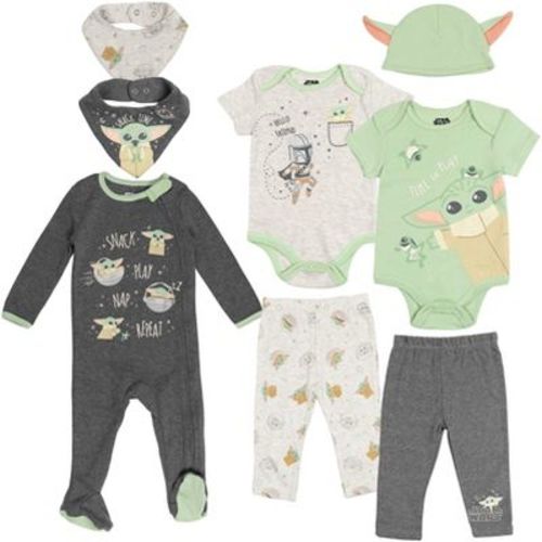 Star Wars The Mandalorian Baby Mix N' Match Bodysuits, Zip Up Sleep Play, Pants, Hat and Bibs 8 Piece Outfit Set