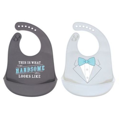 Little Treasure Baby Boys Silicone Bibs 2pk, Gray Mint Handsome, One Size