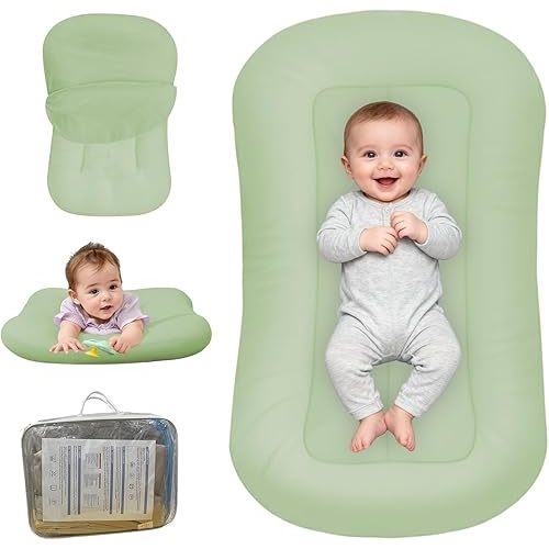 Baby Lounger for Newborn, Bionic Design Baby Lounger, Soft Organic Cotton Breathable Lounger for Infants 0-18 Months (Green)