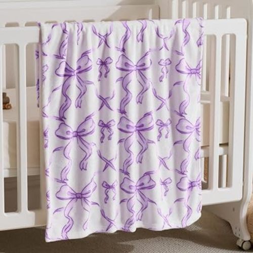 Purple Bow Baby Blankets for Girls-Soft Fleece Baby Blanket-Fluffy Infant Newborn Toddler Receiving Blankets for Crib Stroller,Purple Bow Decorate Festivals Dirthdays, 30x40 in